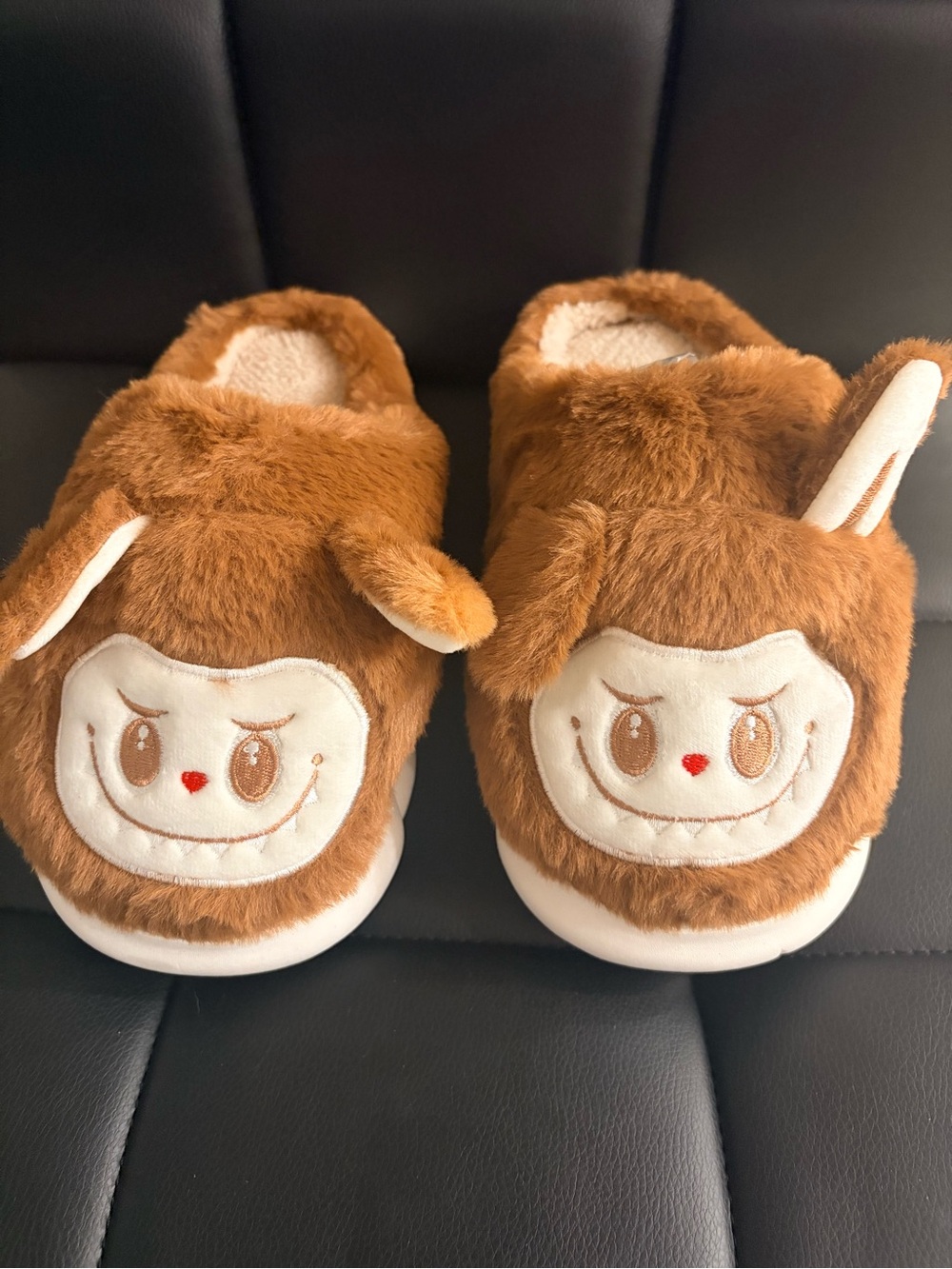 Plush Brown Monkey Face Slippers